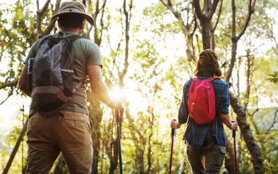 Couple trekking together